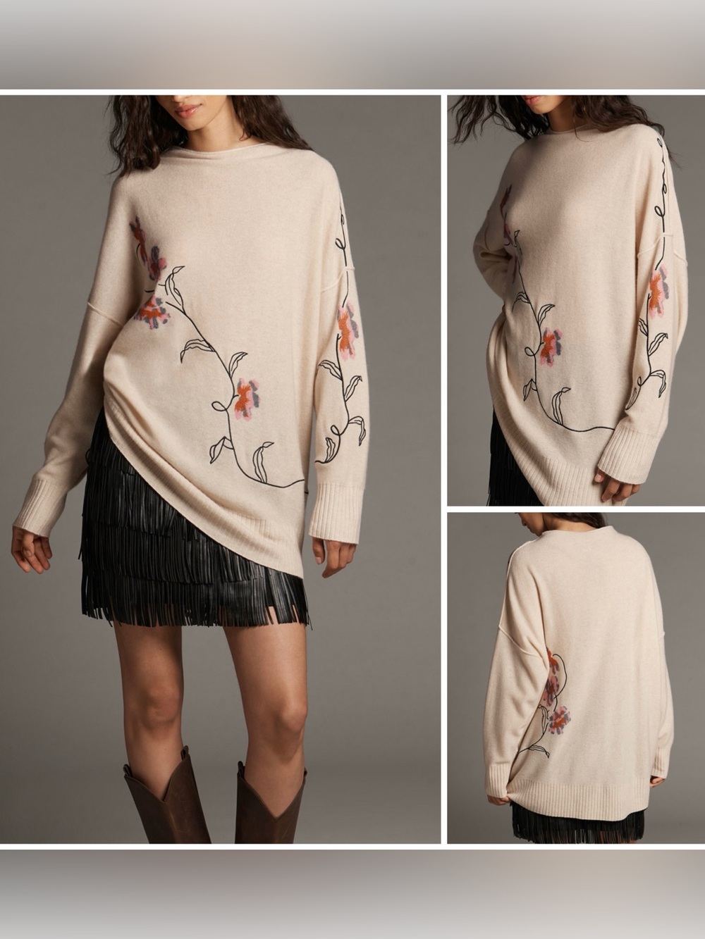 Anthropologie By Anthropologie Mock-Neck Cashmere Sweater - sand combo - Large